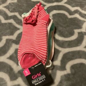 Girls ankle socks, 5 pack, new, shoe size 6-1